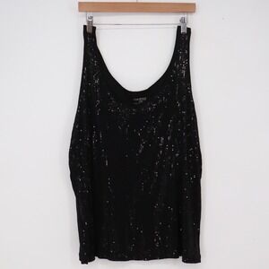 Lane Bryant Tank Top Womens 22/24 Sequin Front Scoop Neck Black Stretch